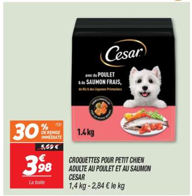 CROQUETTES POUR PETIT CHIEN ADULTE AU POULET ET AU SAUMON CESAR