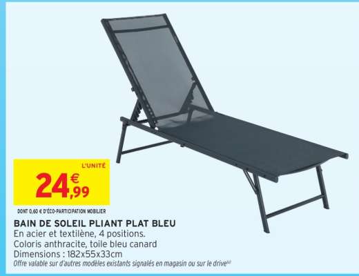 BAIN DE SOLEIL PLIANT PLAT BLEU