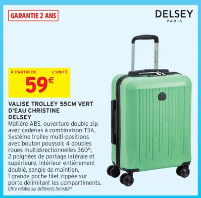 Valise Trolley 55cm Vert d'Eau Christine Delsey