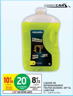 LIQUIDE DE REFROIDISSEMENT TOUTES SAISONS -25° 5L LUMI'CAR