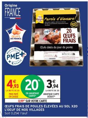 Œufs frais de poules élevées au sol x20 L'œuf de nos villages