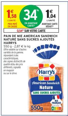 Pain de mie American Sandwich Nature sans sucres ajoutés Harrys