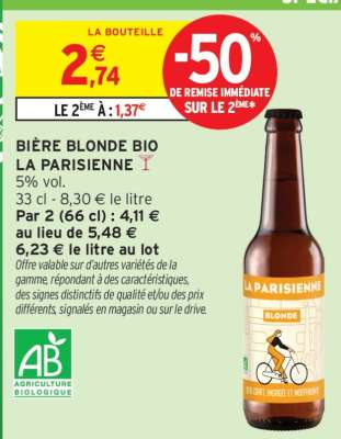 BIÈRE BLONDE BIO LA PARISIENNE