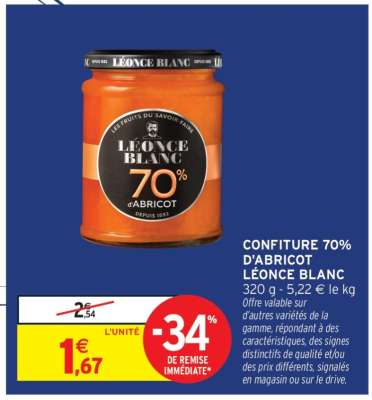 CONFITURE 70% D'ABRICOT LÉONCE BLANC