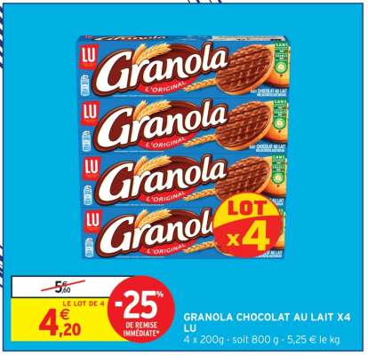 GRANOLA CHOCOLAT AU LAIT X4