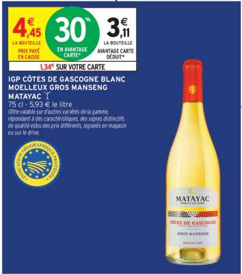 IGP Côtes de Gascogne Blanc Moelleux Gros Manseng Matayac