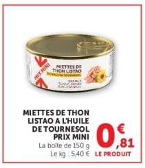 MIETTES DE THON LISTAO A L'HUILE DE TOURNESOL