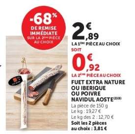 FUET EXTRA NATURE OU IBERIQUE OU POIVRE NAVIDUL AOSTE
