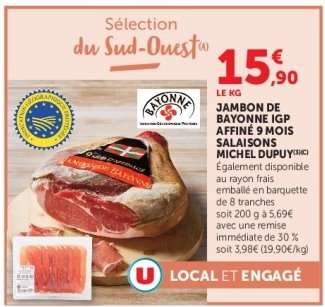JAMBON DE BAYONNE IGP AFFINÉ 9 MOIS SALAISONS MICHEL DUPUY