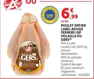 POULET ENTIER LABEL ROUGE FERMIER IGP VOLAILLE DU GERS
