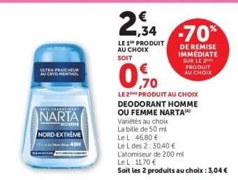 DEODORANT HOMME OU FEMME NARTA