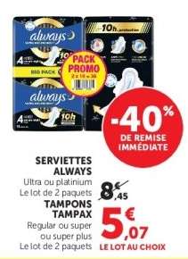 SERVIETTES ALWAYS / TAMPONS TAMPAX