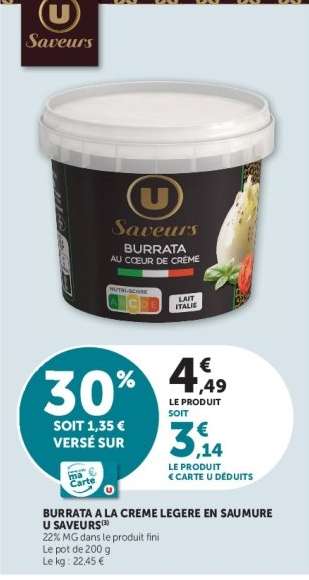 Burrata à la Crème Légère en Saumure U Saveurs
