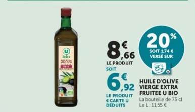 HUILE D'OLIVE VIERGE EXTRA FRUITEE U BIO