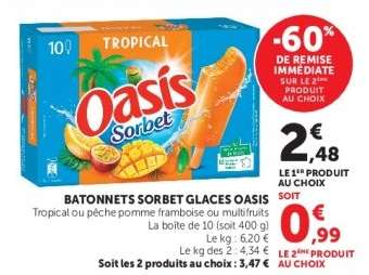 Bâtonnets Sorbet Glaces Oasis