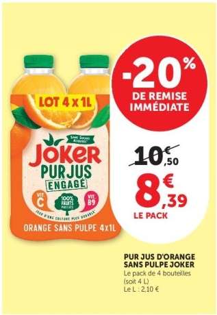 PUR JUS D'ORANGE SANS PULPE JOKER