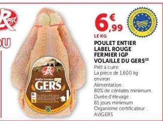 POULET ENTIER LABEL ROUGE FERMIER IGP VOLAILLE DU GERS