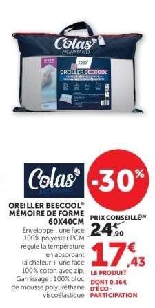OREILLER BEECOOL® MÉMOIRE DE FORME 60X40CM
