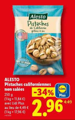 ALESTO Pistaches Californiennes non salées