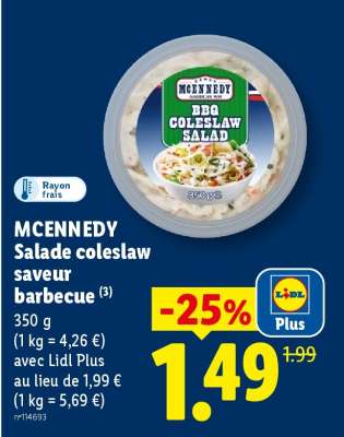 MCENNEDY Salade coleslaw saveur barbecue
