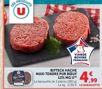 BIFTECK HACHE MAXI TENDRE PUR BŒUF 12% MG