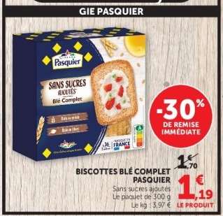 BISCOTTES BLÉ COMPLET PASQUIER