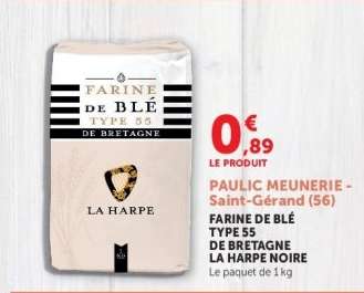 FARINE DE BLÉ TYPE 55 DE BRETAGNE LA HARPE NOIRE