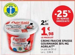 CREME FRAICHE EPAISSE GOURMANDE 30% MG AGRILAIT