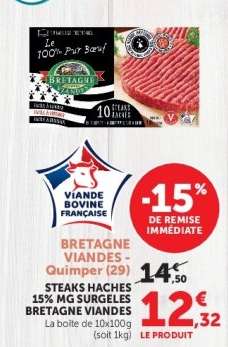 STEAKS HACHES 15%MG SURGELES BRETAGNE VIANDES