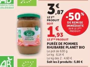 PURÉE DE POMMES RHUBARBE PLANET BIO