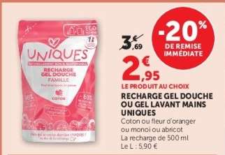 RECHARGE GEL DOUCHE OU GEL LAVANT MAINS UNIQUES