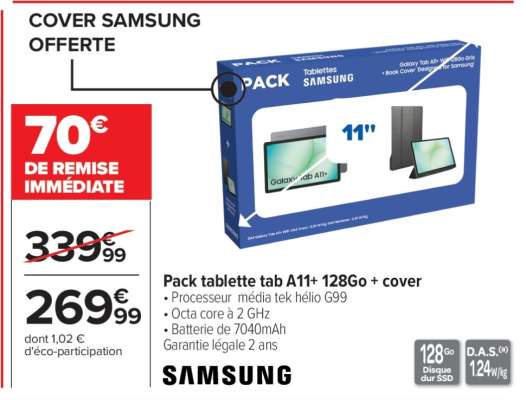 Pack tablette tab A11+ 128Go + cover