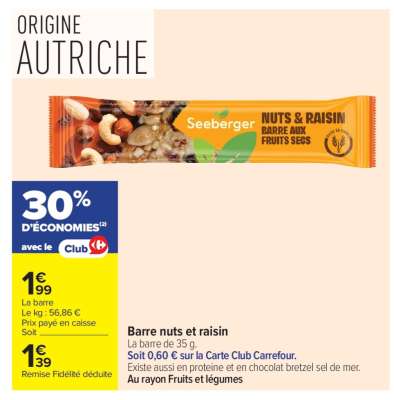 Barre nuts et raisin