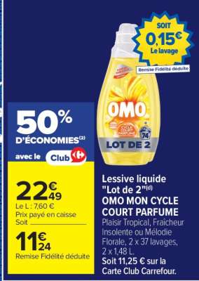 Lessive liquide "Lot de 2" OMO MON CYCLE COURT PARFUMÉ