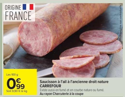 Saucisson à l'ail à l'ancienne droit nature
