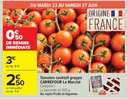 Tomates cocktail grappe CARREFOUR Le Marché