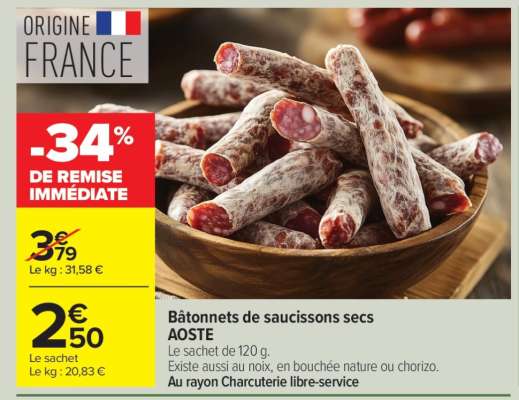 Bâtonnets de saucissons secs AOSTE