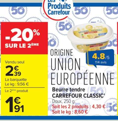 Beurre tendre CARREFOUR CLASSIC'