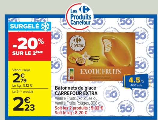 Bâtonnets de glace CARREFOUR EXTRA
