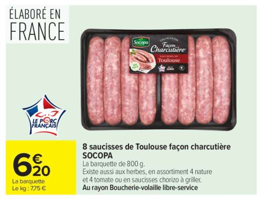 8 Saucisses de Toulouse façon charcutière SOCOPA