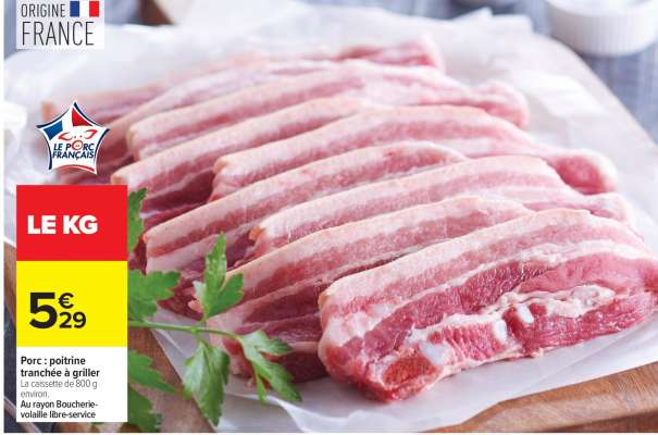 Porc : poitrine tranchée à griller