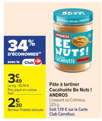 PÂTE À TARTINER CACAHUÈTE "BE NUTS ANDROS"