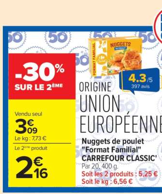 Nuggets de poulet «Format familial» CARREFOUR CLASSIC