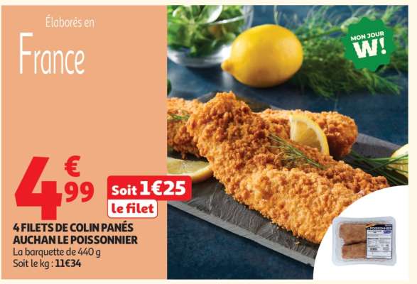 4 FILETS DE COLIN PANÉS AUCHAN LE POISSONNIER