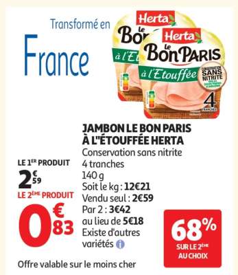 Jambon Le Bon Paris A L'étouffée Herta