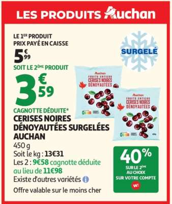 CERISES NOIRES DÉNOYAUTÉES SURGELÉES AUCHAN