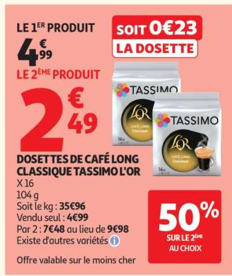 Dosettes De Café Long Classique Tassimo L'or
