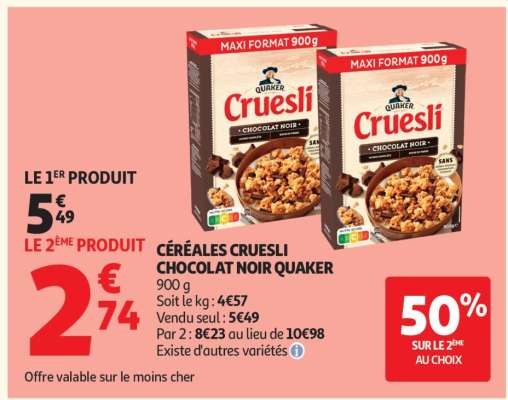 Céréales Cruesli Chocolat Noir Quaker