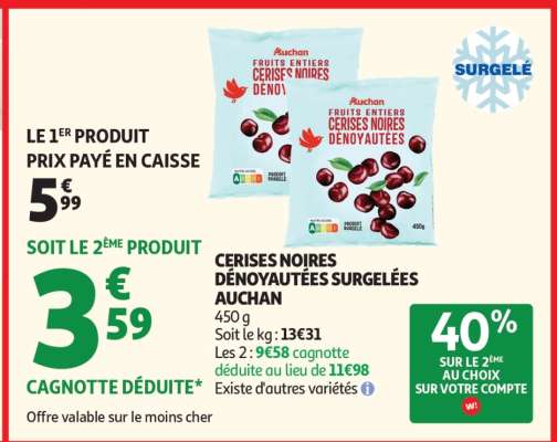 CERISES NOIRES DÉNOYAUTÉES SURGELÉES AUCHAN