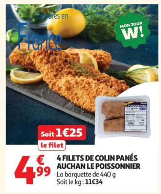 4 FILETS DE COLIN PANÉS AUCHAN LE POISSONNIER
